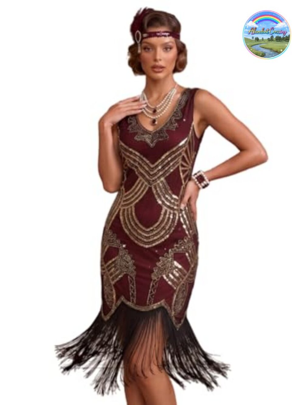 1920s Gatsby Flapper Dress Sequin Beaded Fringe V-Neck Cocktail Bodycon Midi